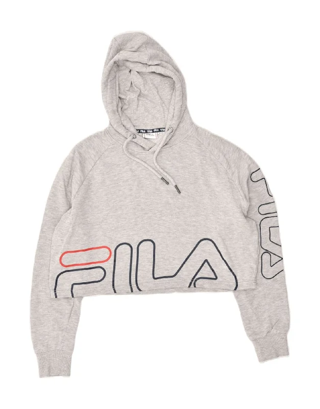 FILA Womens Graphic Crop Hoodie Jumper UK 10 Small Grey Cotton