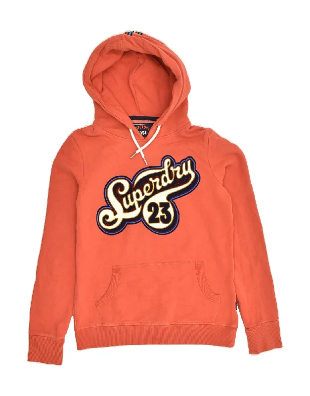 SUPERDRY Womens Graphic Hoodie Jumper UK 8 Small Orange Cotton