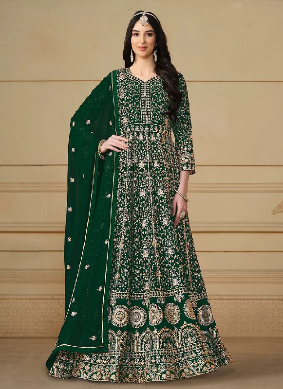 Green Sequence Embroidery Georgette Anarkali Suit