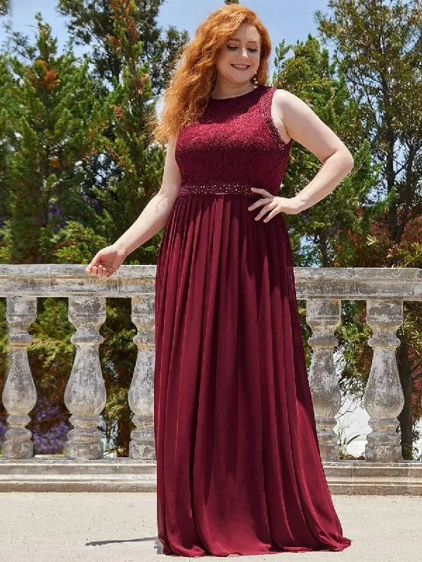 Plus Size Sleeveless Maxi Long A Line Lace Evening Dresses