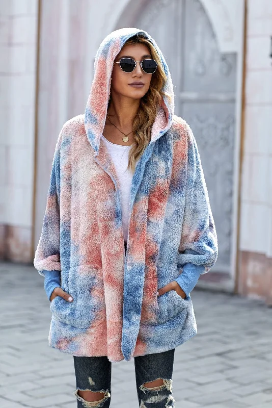 Blue and Peach Tie-Dye Hoodie