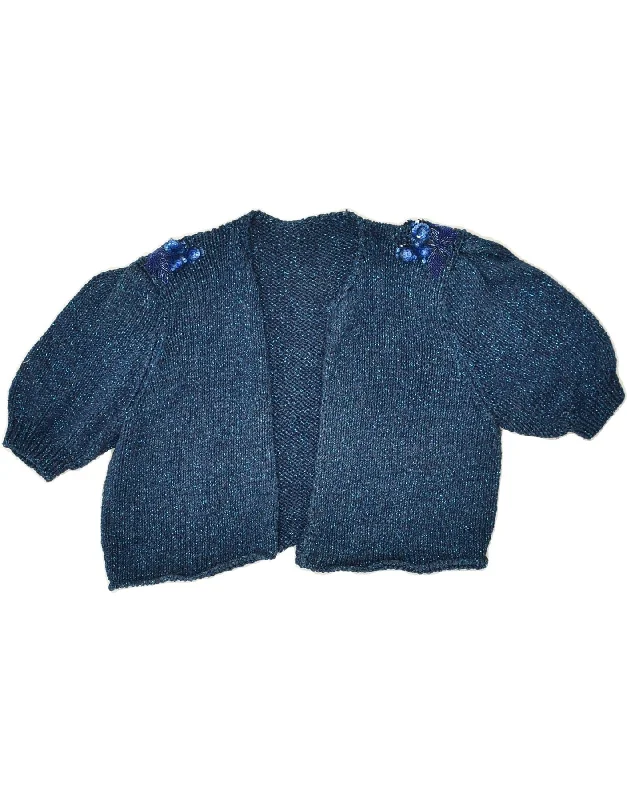 VINTAGE Womens Crop Cardigan Sweater UK 12 Medium Navy Blue