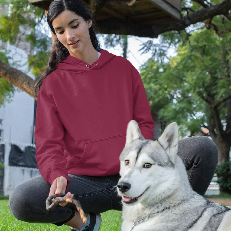 Women Maroon Solid Loose-fit Hoodie