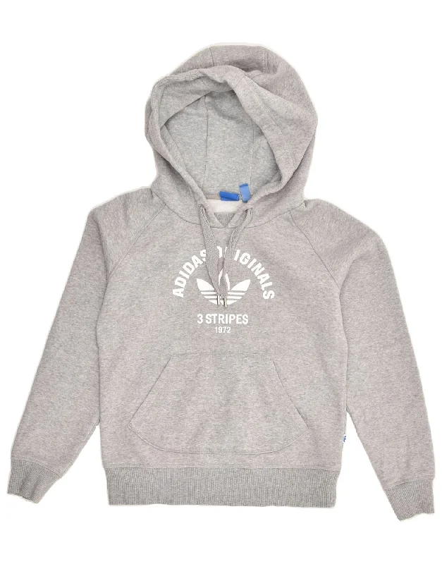 ADIDAS Womens Graphic Hoodie Jumper UK 6 XS  Grey Cotton