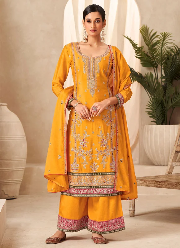 Yellow Multi Embroidery Afghani Style Suit