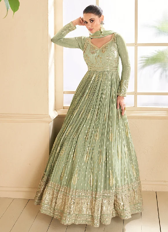 Green Sequence Embroidery Wedding Anarkali Suit