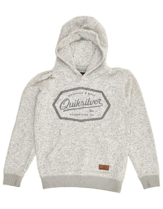 QUIKSILVER Womens Graphic Hoodie Jumper UK 12 Medium Grey Polyester