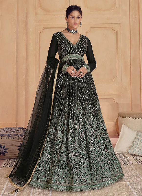 Black Multi Thread And Sequence Embroidery Anarkali Gown