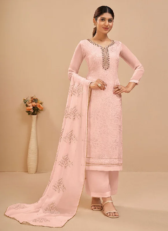 Baby Pink Multi Embroidered Pakistani Pant Style Suit