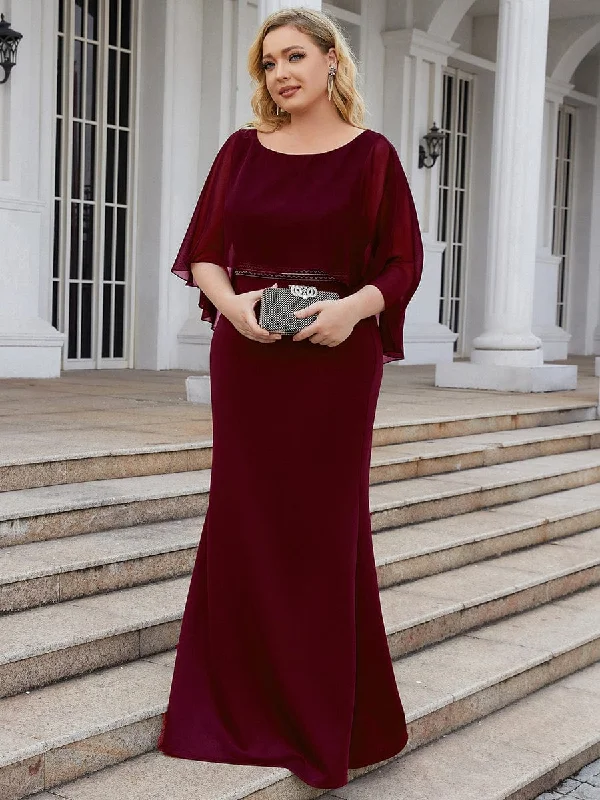 Plus Size Fold Over Bell Sleeve Column Mother Dress