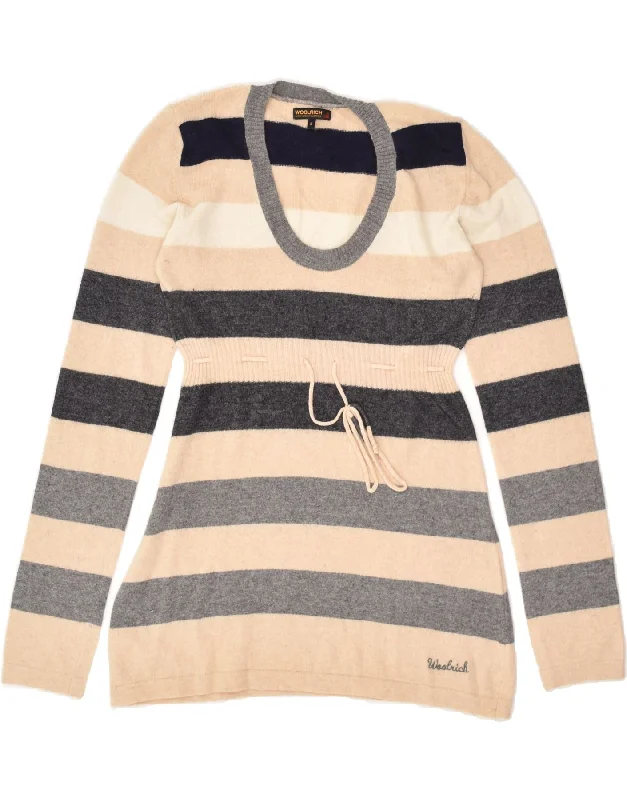 WOOLRICH Womens Crew Neck Jumper Sweater UK 10 Small Beige Striped