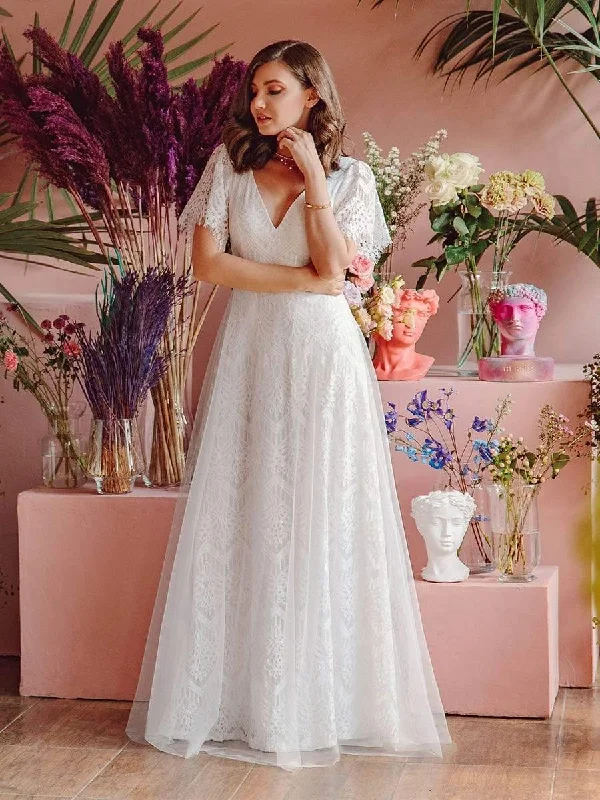 Elegant Simple A Line Lace & Tulle Wedding Dress