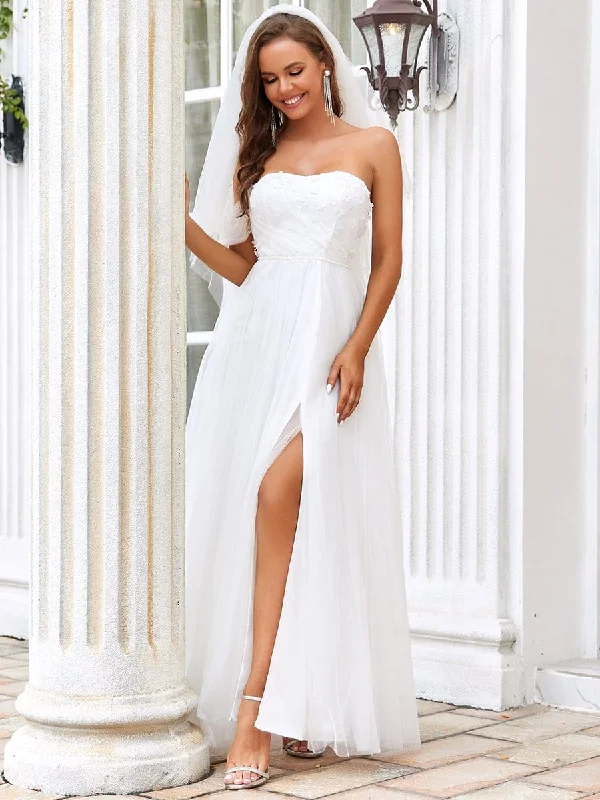 Draped Sleeve A-Line Sweetheart Tulle Wedding Dress