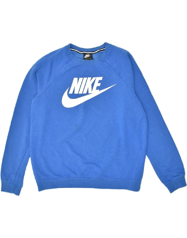 NIKE Womens Graphic Sweatshirt Jumper UK 14 Medium Blue Cotton