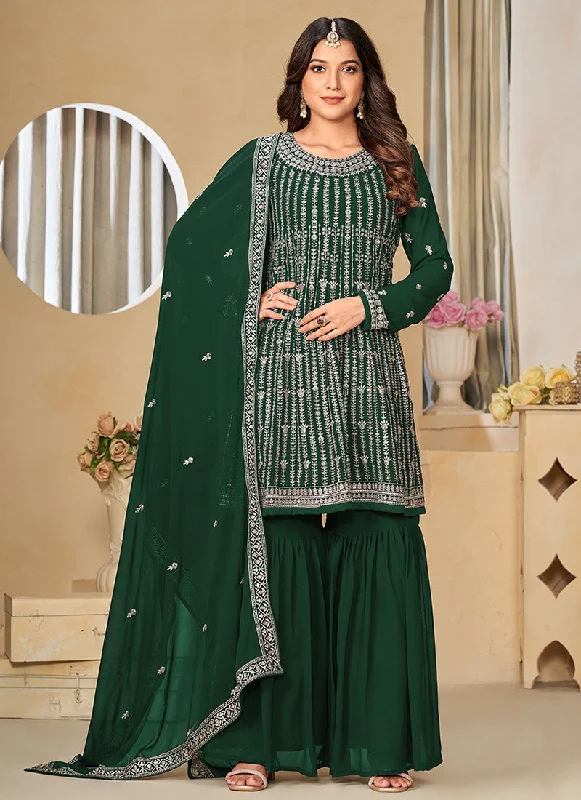 Green Sequence Embroidery Gharara Suit