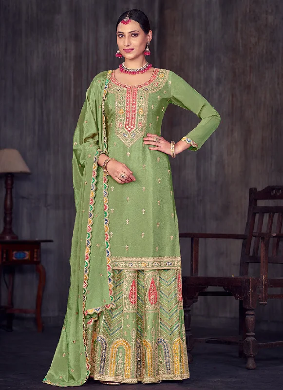 Green Multi Embroidery Wedding Lehenga Kurti And Dupatta