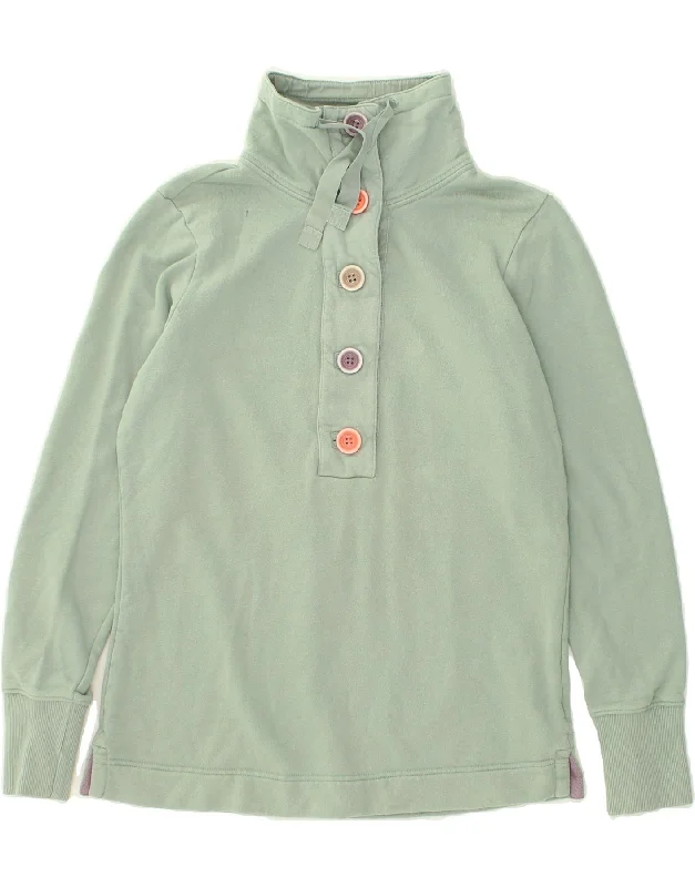 JOULES Womens Button Neck Sweatshirt Jumper UK 8 Small Green Cotton