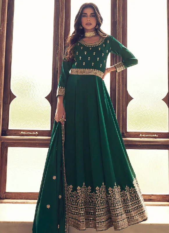 Dark Green Embroidered Designer Anarkali Suit