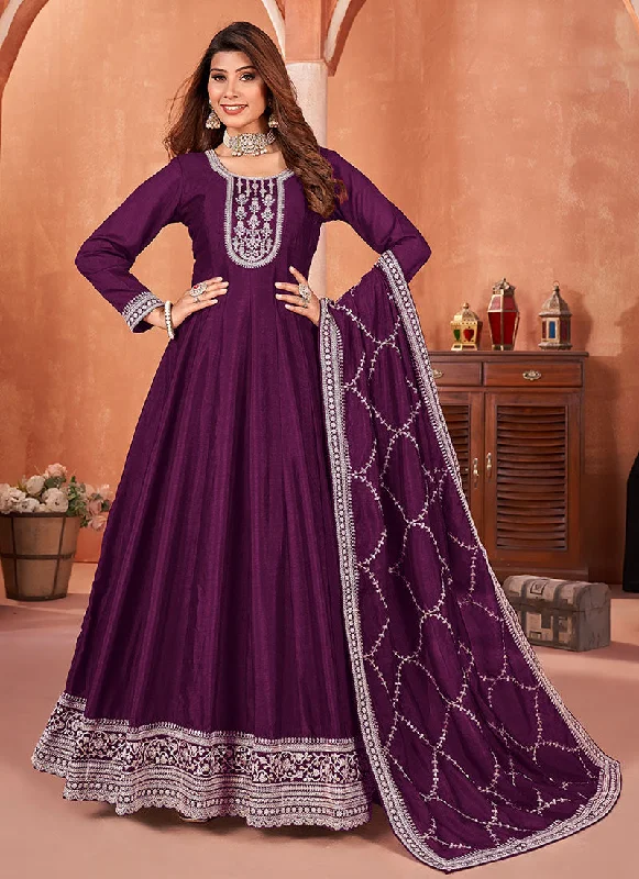 Purple Embroidery Wedding Anarkali Suit