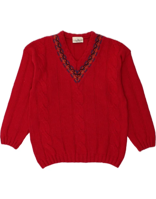 VINTAGE Womens V-Neck Jumper Sweater UK 16 Large Red