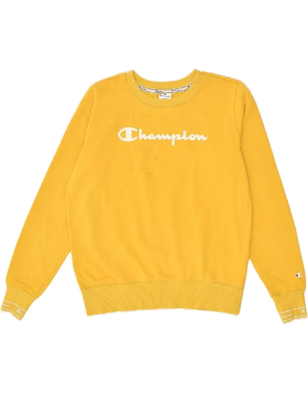 CHAMPION Womens Graphic Sweatshirt Jumper UK 16 Large Yellow Cotton