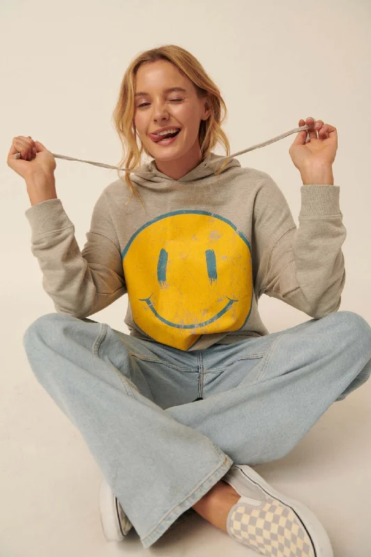 Smiley Face Vintage-Print Graphic Hoodie