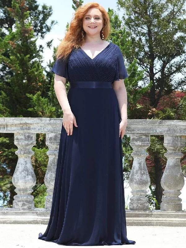 Plus Size Empire Waist Evening Dress with Short Sleeves