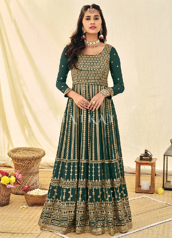 Green Embroidered Festive Anarkali Suit