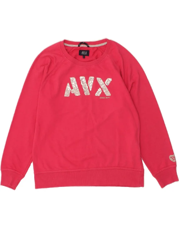 AVIREX Womens Graphic Sweatshirt Jumper UK 16 Large Pink Cotton