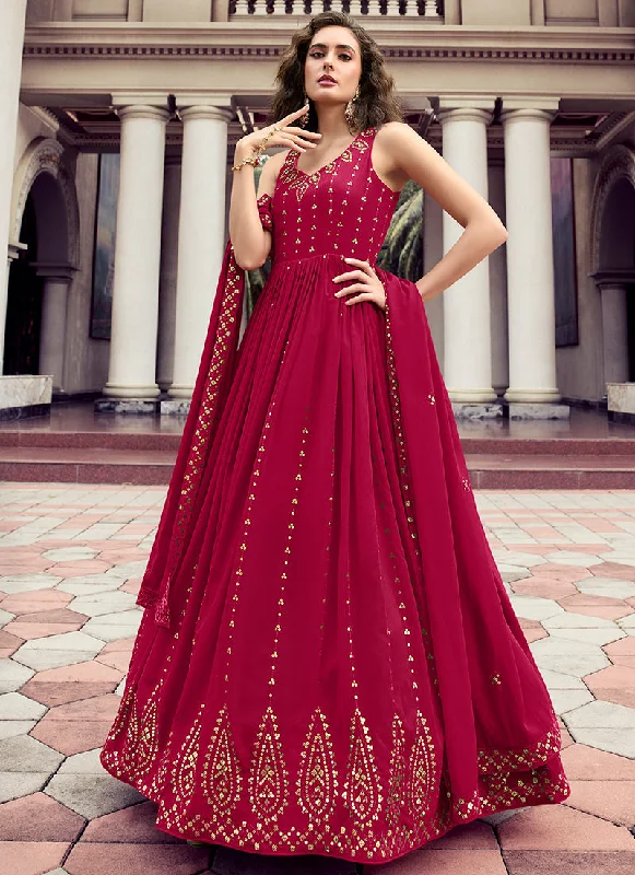 Hot Pink Sequence Embroidery Wedding Anarkali Gown