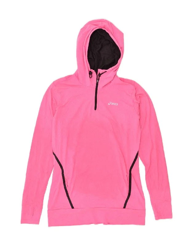 ASICS Womens Zip Neck Hoodie Jumper UK 14 Medium Pink Polyester