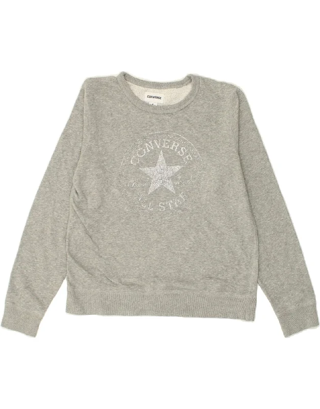 CONVERSE Womens Graphic Sweatshirt Jumper UK 14 Large Grey Cotton