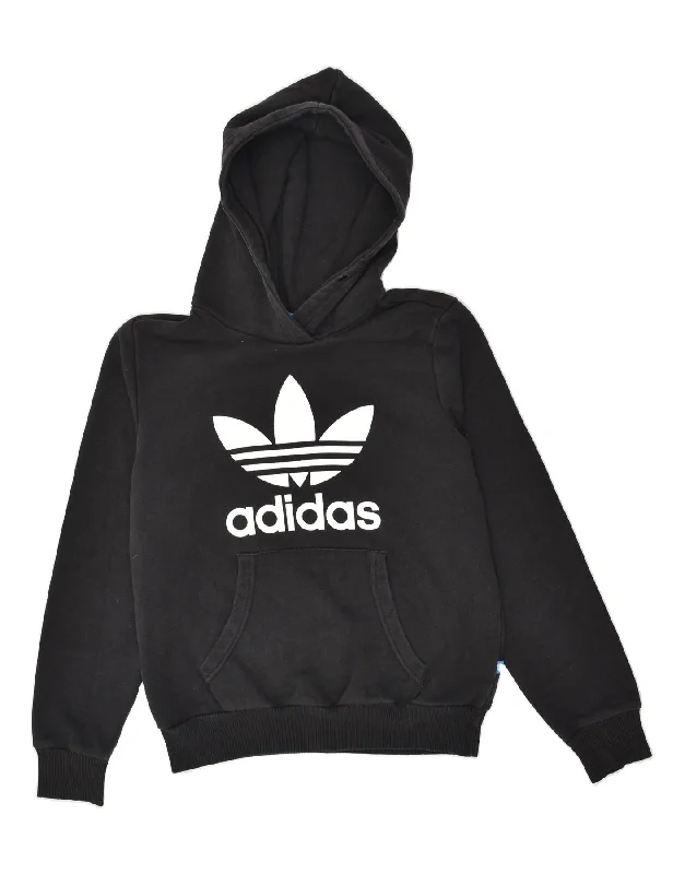 ADIDAS Womens Graphic Hoodie Jumper UK 10 Small Black Cotton