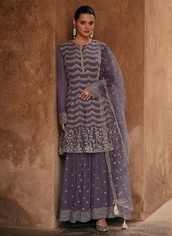 Amethyst Purple Embroidery Festive Gharara Suit