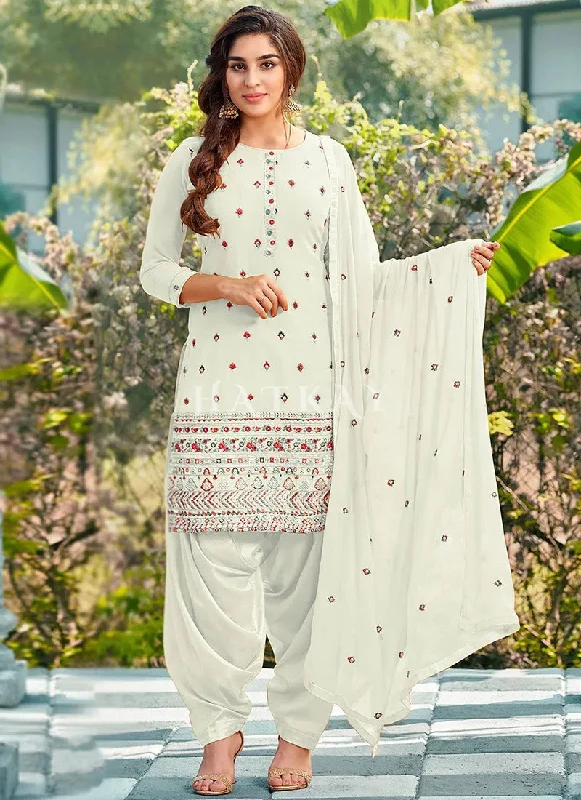 White Sequence Embroidered Patiala Suit