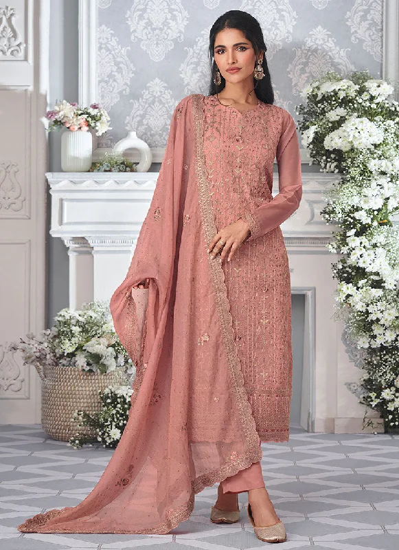 Peach Embroidery Salwar Kameez Suit