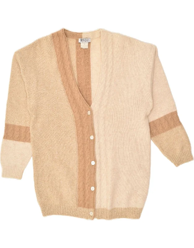 MARELLA Womens Cardigan Sweater UK 10 Small Beige Colourblock Wool