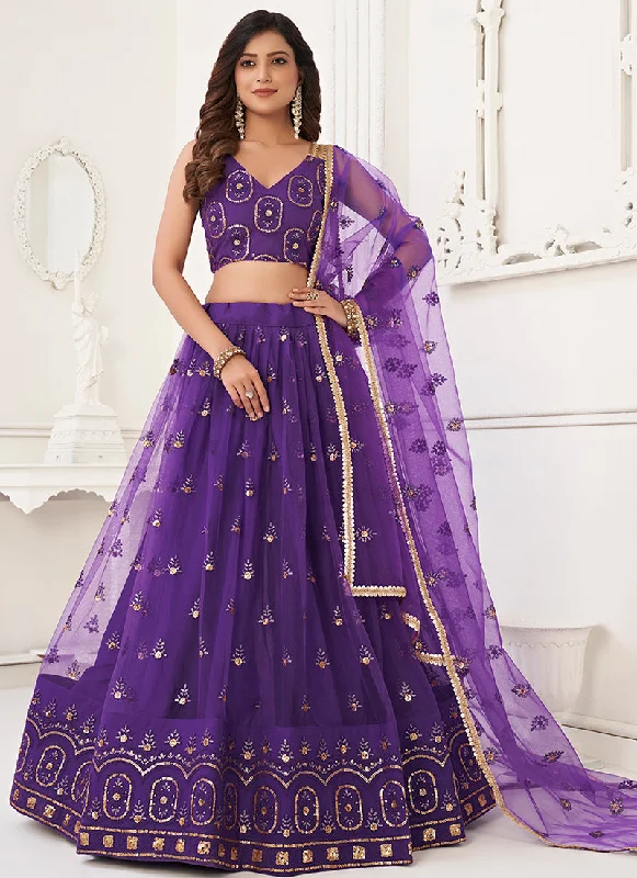 Deep Purple Traditional Embroidered Wedding Lehenga Choli