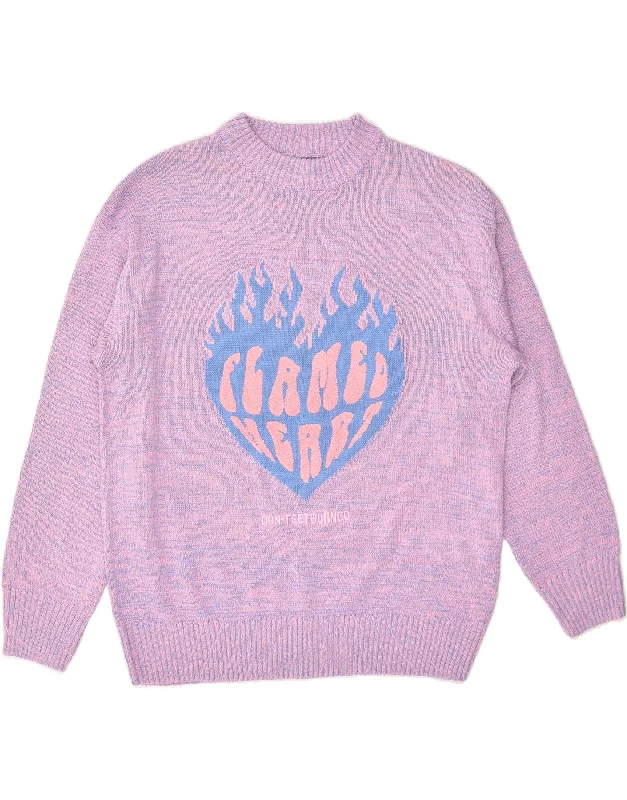 VINTAGE Womens Graphic Crew Neck Jumper Sweater UK 10 Small Pink Flecked