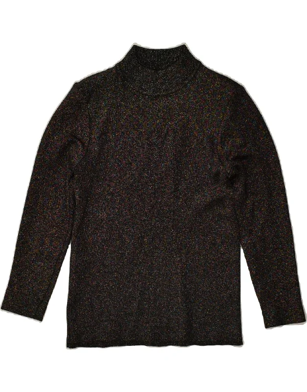 VINTAGE Womens Turtle Neck Jumper Sweater UK 6 XS Black Flecked