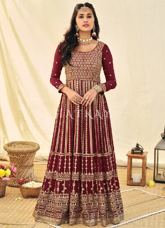 Maroon Embroidered Festive Anarkali Suit