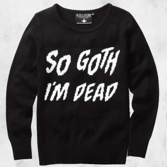 So Goth I'm Dead Knit Sweater | Black Cotton White Graphic