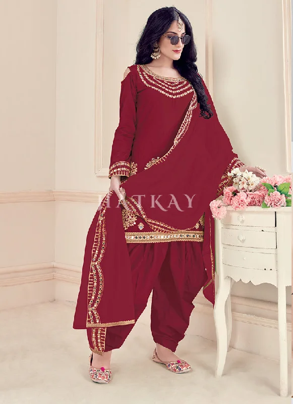 Red Mirror Work Punjabi Patiala Salwar Suit