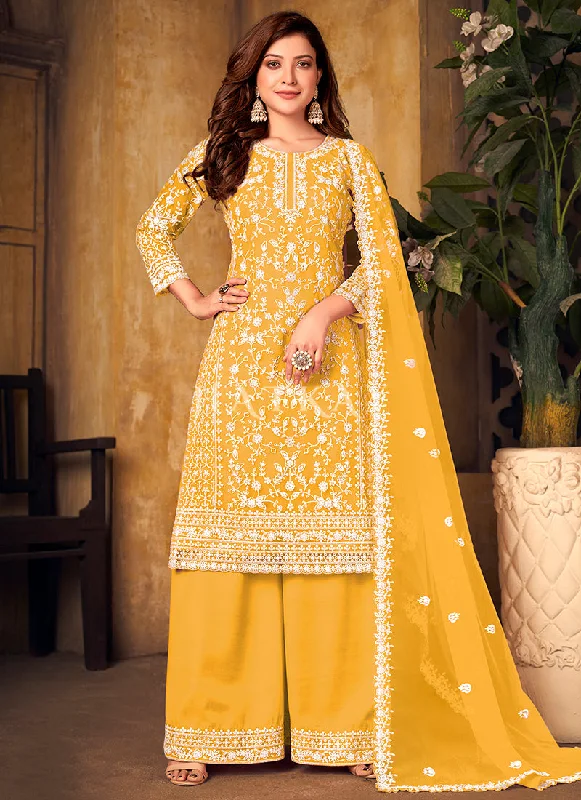 Bridal Yellow Embroidered Pakistani Palazzo Suit