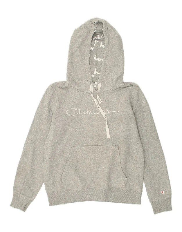 CHAMPION Womens Graphic Hoodie Jumper Medium Grey Cotton