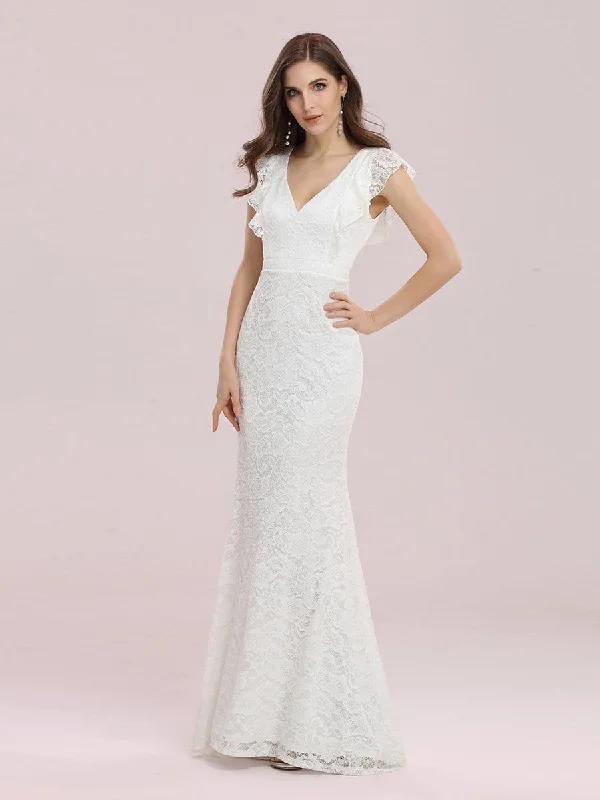 Women's Elegant Maxi Fishtail Lace Wedding Dress