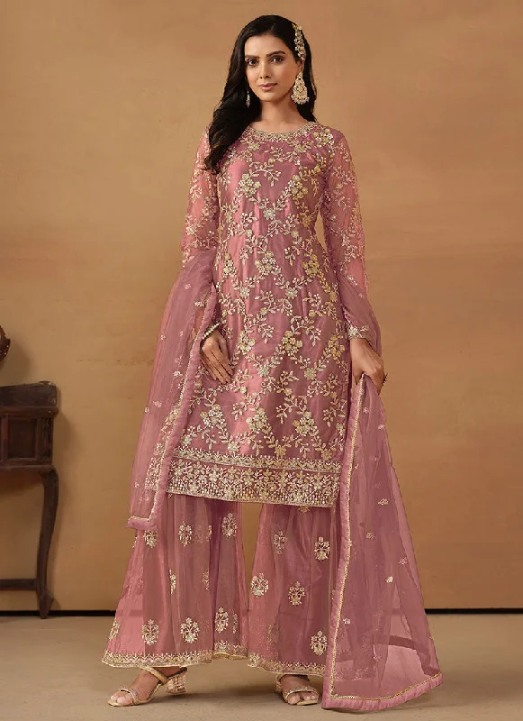 Pink Embroidery Net Gharara Suit