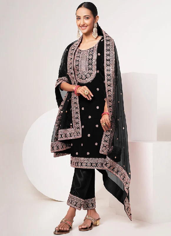 Black Traditional Embroidery Pant Style Suit