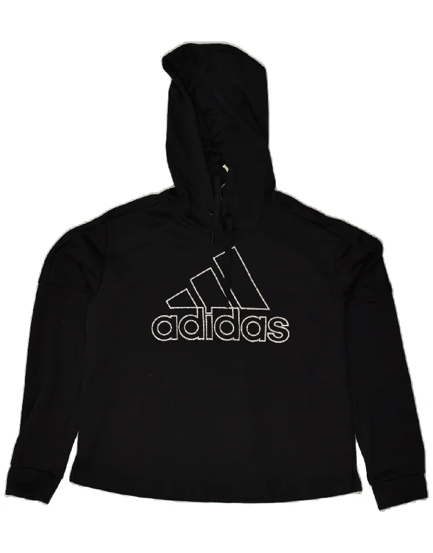 ADIDAS Womens Graphic Hoodie Jumper UK 12/14 Medium Black Polyester