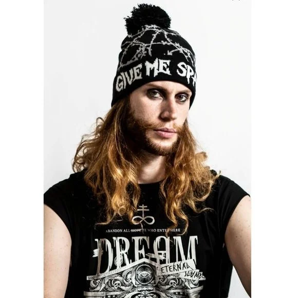 Give Me Space Beanie | Black/Grey Cotton Bobble Top Unisex